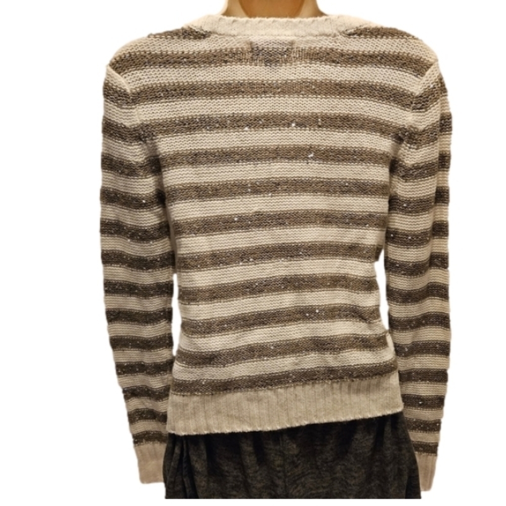 Arizona Jeans Co Cropped Striped Sequin Cable Knit Sweater - Picture 4 of 16